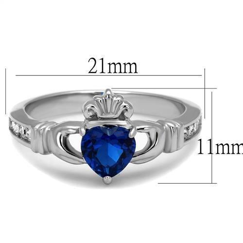 ETERNAL SPARKLES Women's Silver Claddagh Celtic Irish Fashion Comfort Statement Love Ring - Blue CZ