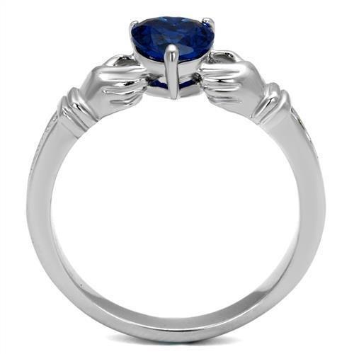 ETERNAL SPARKLES Women's Silver Claddagh Celtic Irish Fashion Comfort Statement Love Ring - Blue CZ