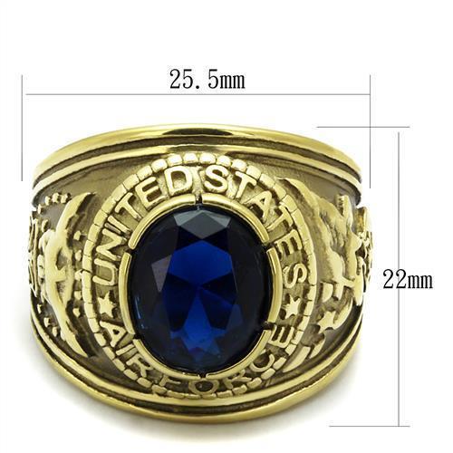ETERNAL SPARKLES Men's USA Air Force Military Patriotic Ring Blue Stone - Gold