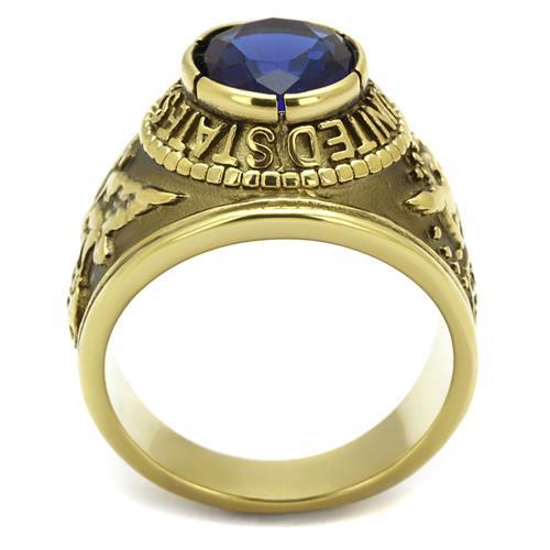 ETERNAL SPARKLES Men's USA Air Force Military Patriotic Ring Blue Stone - Gold