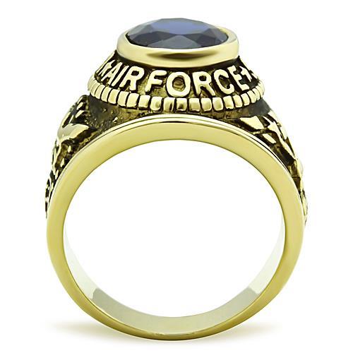 ETERNAL SPARKLES Men's USA Air Force Military Patriotic Ring Blue Stone - Gold
