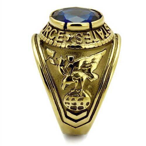 ETERNAL SPARKLES Men's USA Air Force Military Patriotic Ring Blue Stone - Gold