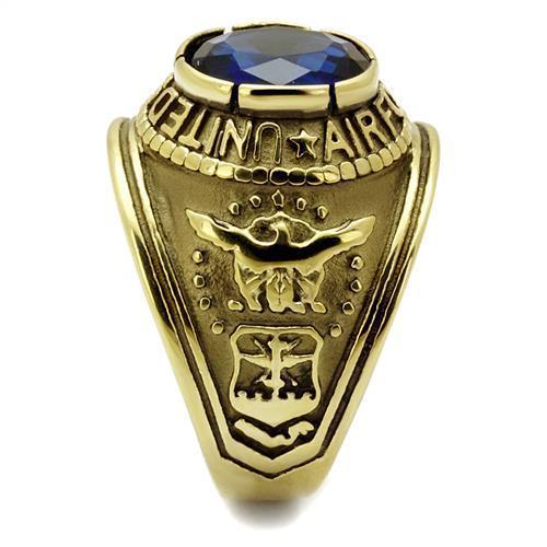 ETERNAL SPARKLES Men's USA Air Force Military Patriotic Ring Blue Stone - Gold