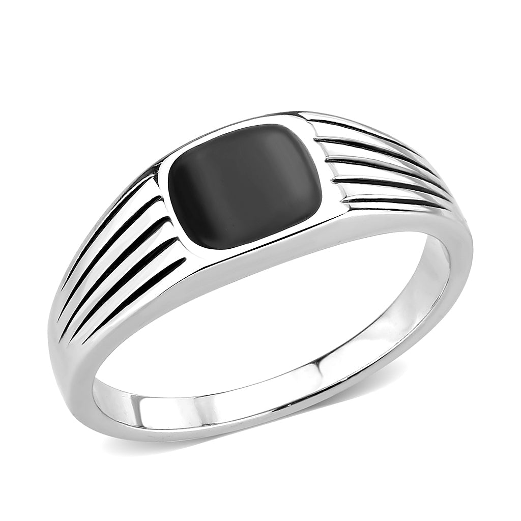 Men's Stainless Steel Ring Epoxy Jet Minimal Ring