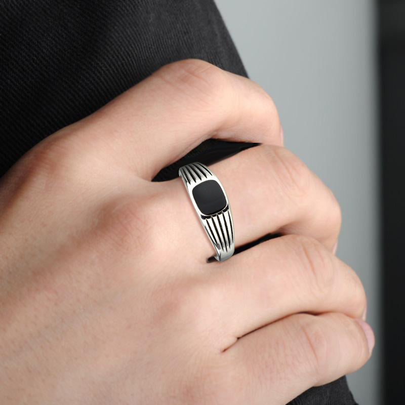 Men's Stainless Steel Ring Epoxy Jet Minimal Ring