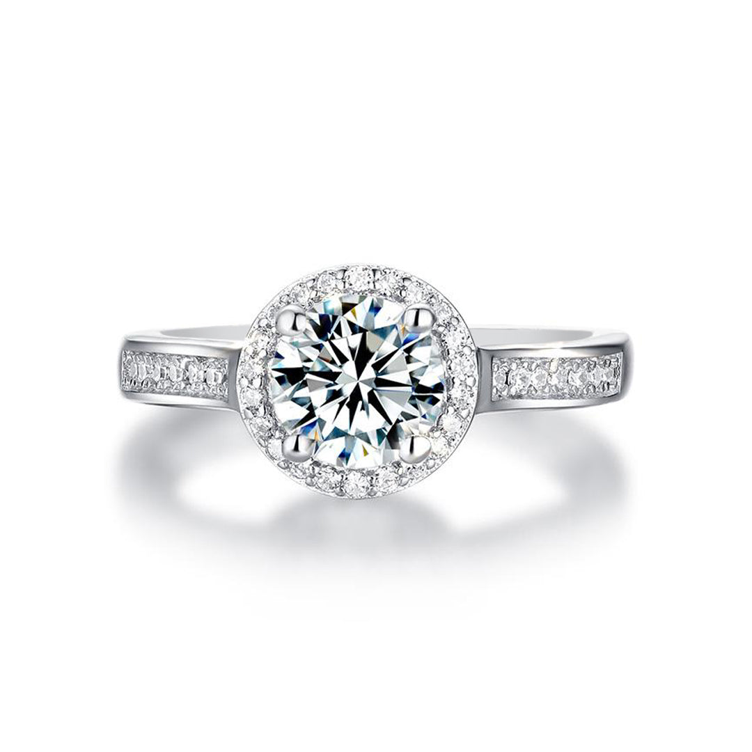 Florence Round Moissanite Halo Ring in 925 Sterling Silver