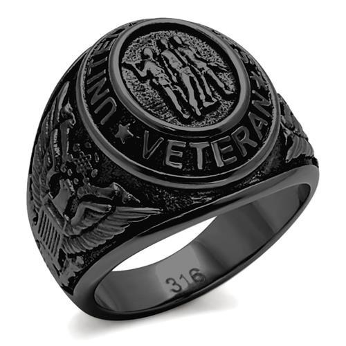 Eternal Sparkles Men's USA Veterans Military Patriotic Masculine Statement Ring - Black