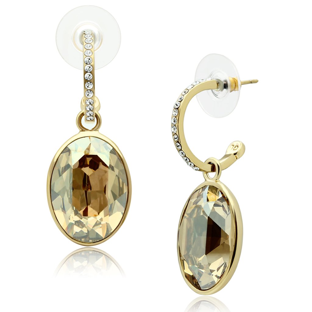 GL257 - IP Gold(Ion Plating) Brass Earrings with Top Grade Crystal in Champagne