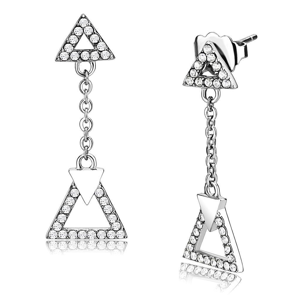 DA068 - High polished (no plating) Stainless Steel Earrings with AAA Grade CZ in Clear