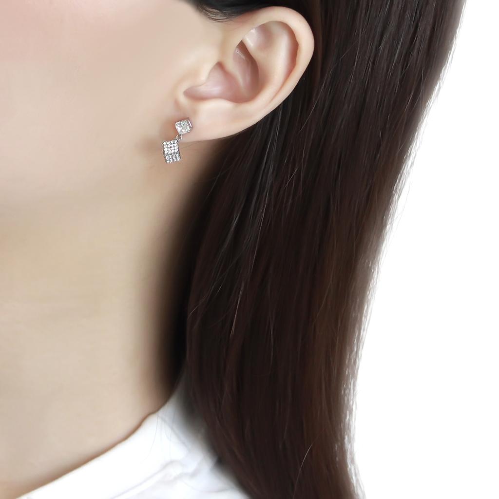 DA332 - No Plating Stainless Steel Earrings with AAA Grade CZ in Clear