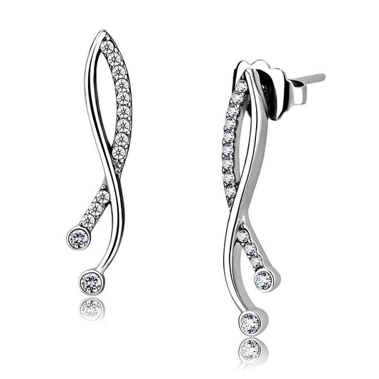 DA184 - High polished (no plating) Stainless Steel Earrings with AAA Grade CZ  in Clear