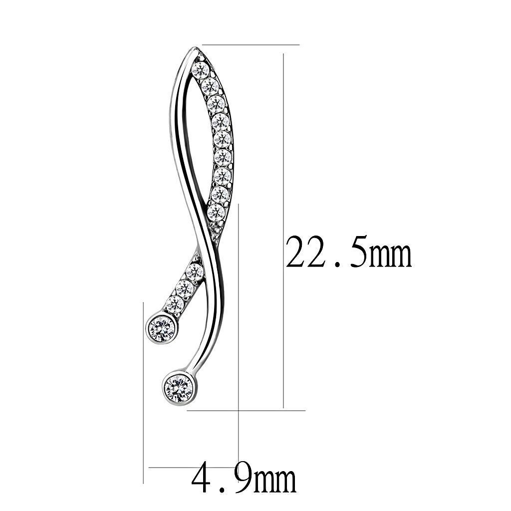 DA184 - High polished (no plating) Stainless Steel Earrings with AAA Grade CZ in Clear