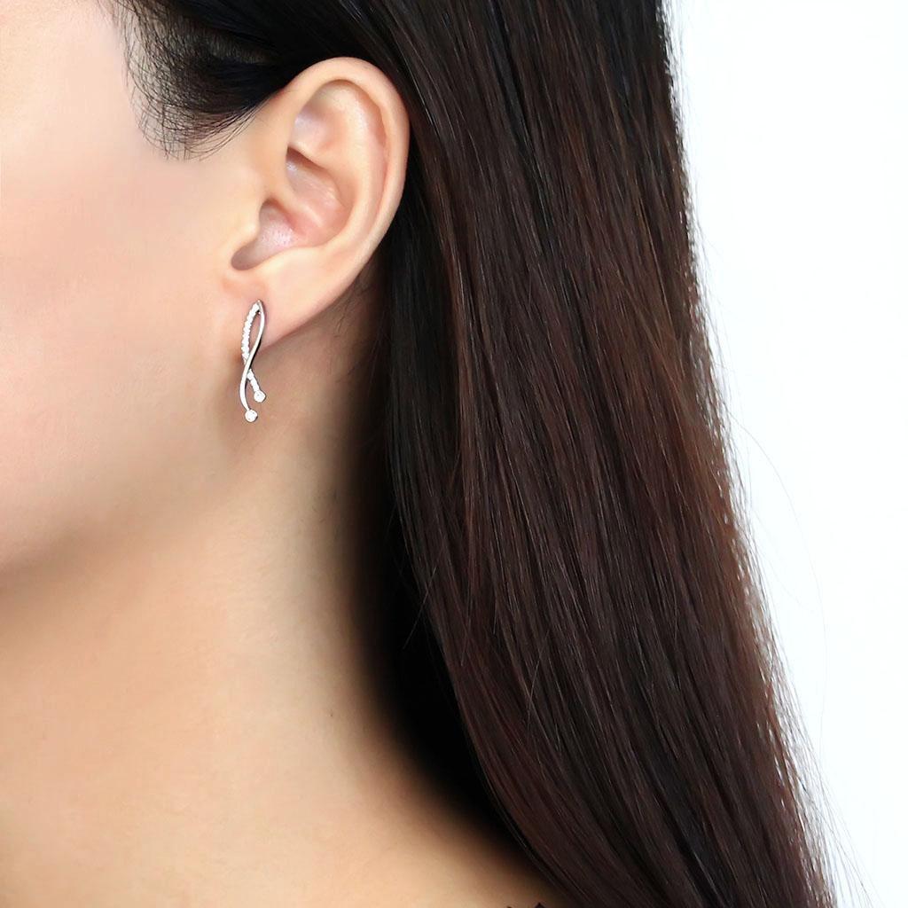 DA184 - High polished (no plating) Stainless Steel Earrings with AAA Grade CZ in Clear