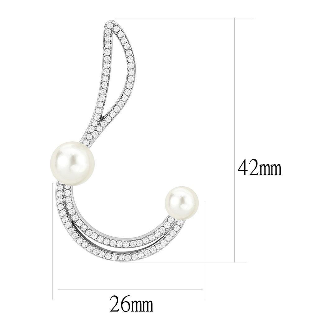 DA375 - High polished (no plating) Stainless Steel Earrings with Synthetic Pearl in White