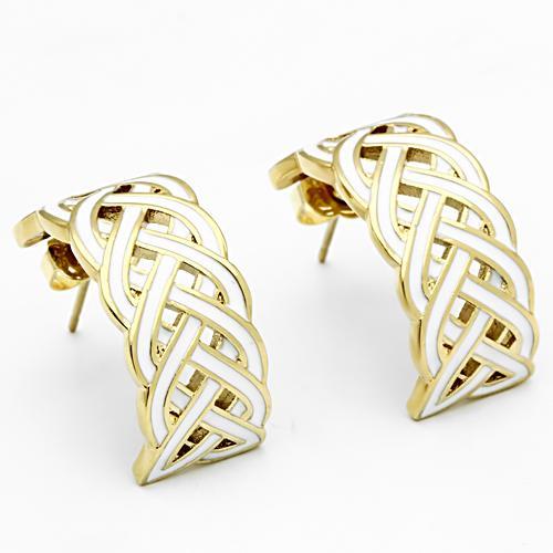 GL272 - IP Gold(Ion Plating) Brass Earrings with Epoxy  in White