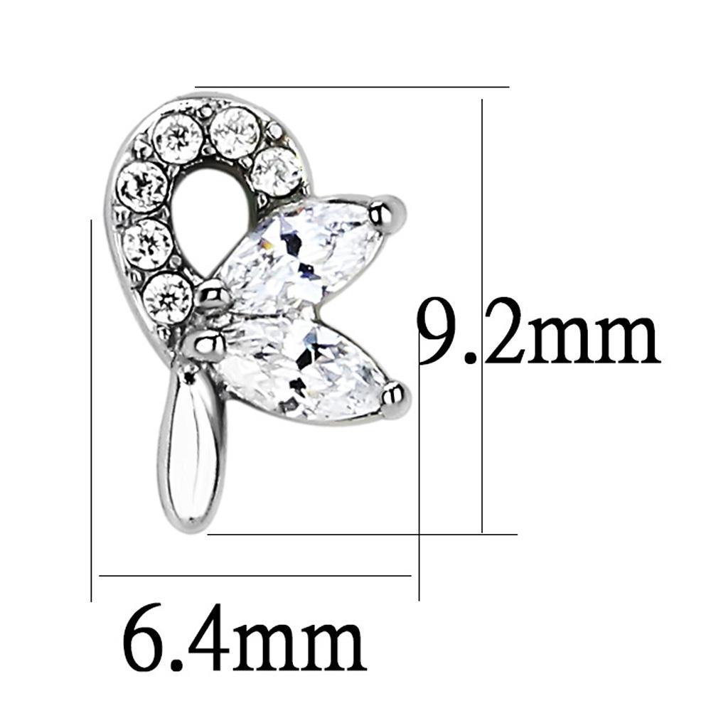 DA087 - High polished (no plating) Stainless Steel Earrings with AAA Grade CZ  in Clear