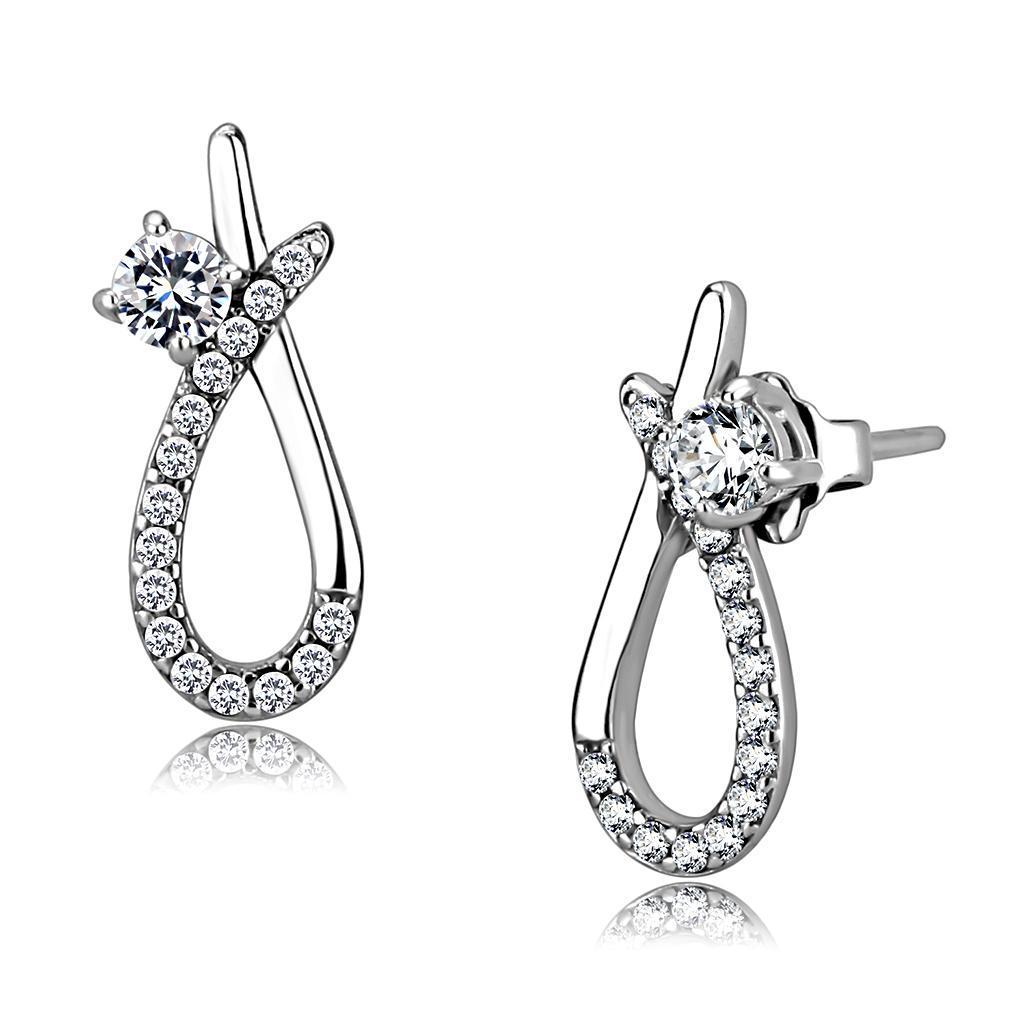 DA196 - High polished (no plating) Stainless Steel Earrings with AAA Grade CZ  in Clear