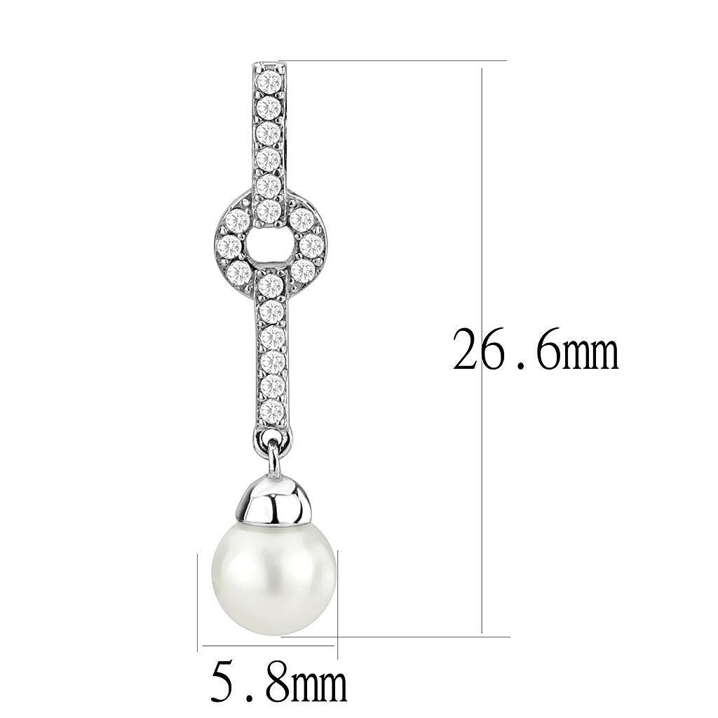 DA370 - High polished (no plating) Stainless Steel Earrings with Synthetic Pearl in White