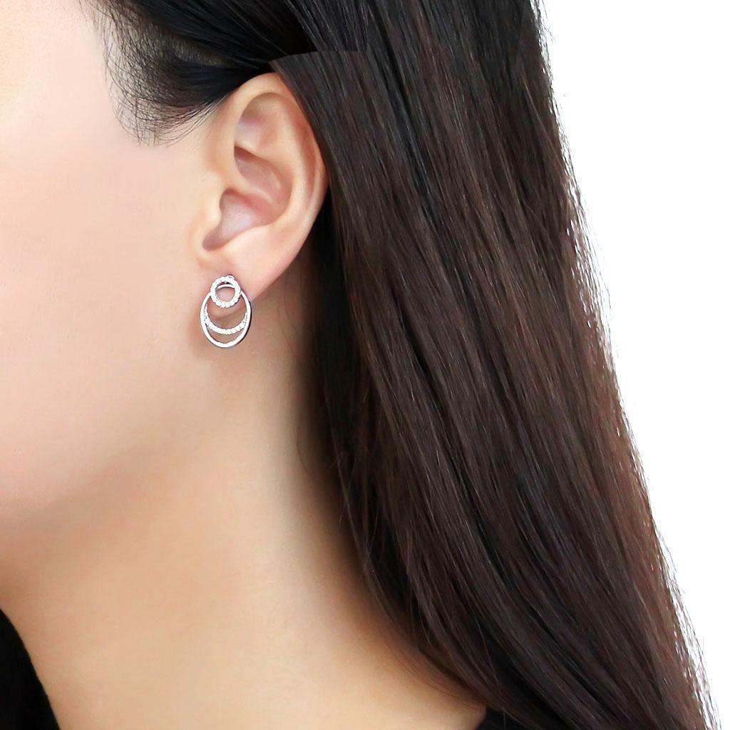 DA219 - High polished (no plating) Stainless Steel Earrings with AAA Grade CZ in Clear