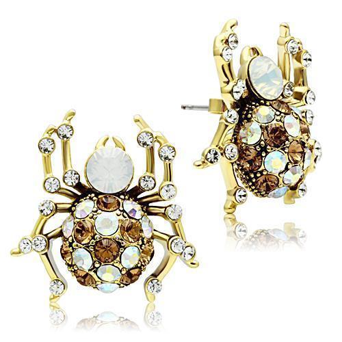 GL347 - IP Gold(Ion Plating) Brass Earrings with Top Grade Crystal in Multi Color
