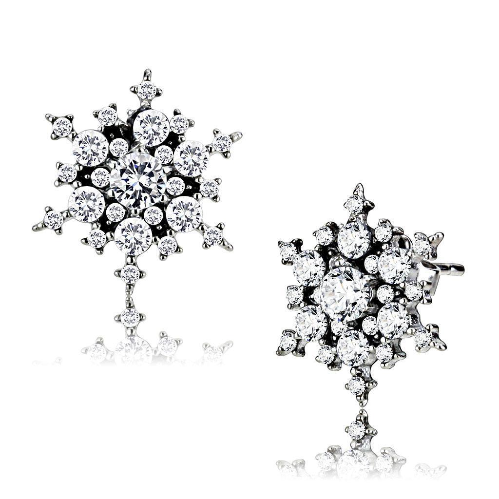 DA294 - High polished (no plating) Stainless Steel Earrings with AAA Grade CZ  in Clear