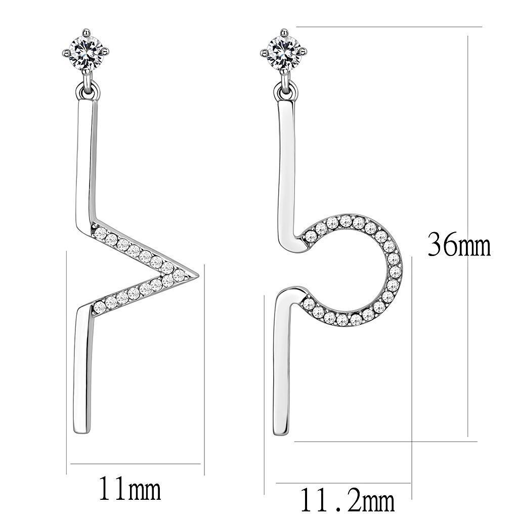 DA191 - High polished (no plating) Stainless Steel Earrings with AAA Grade CZ  in Clear