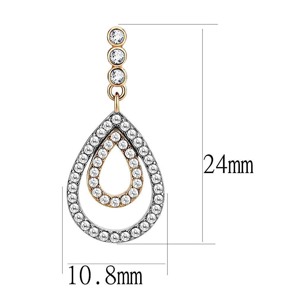 DA227 - Two-Tone IP Rose Gold Stainless Steel Earrings with AAA Grade CZ  in Clear