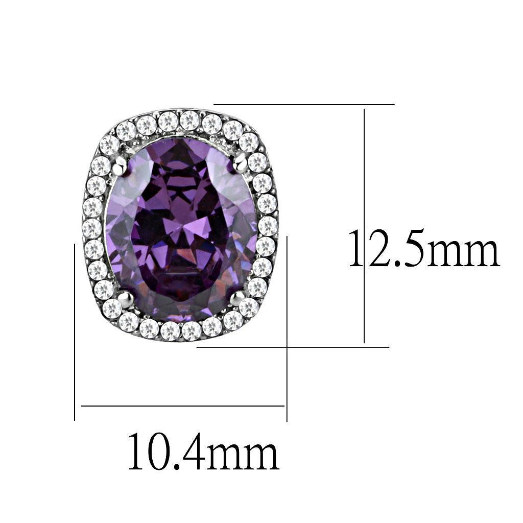 DA298 - High polished (no plating) Stainless Steel Earrings with AAA Grade CZ  in Amethyst