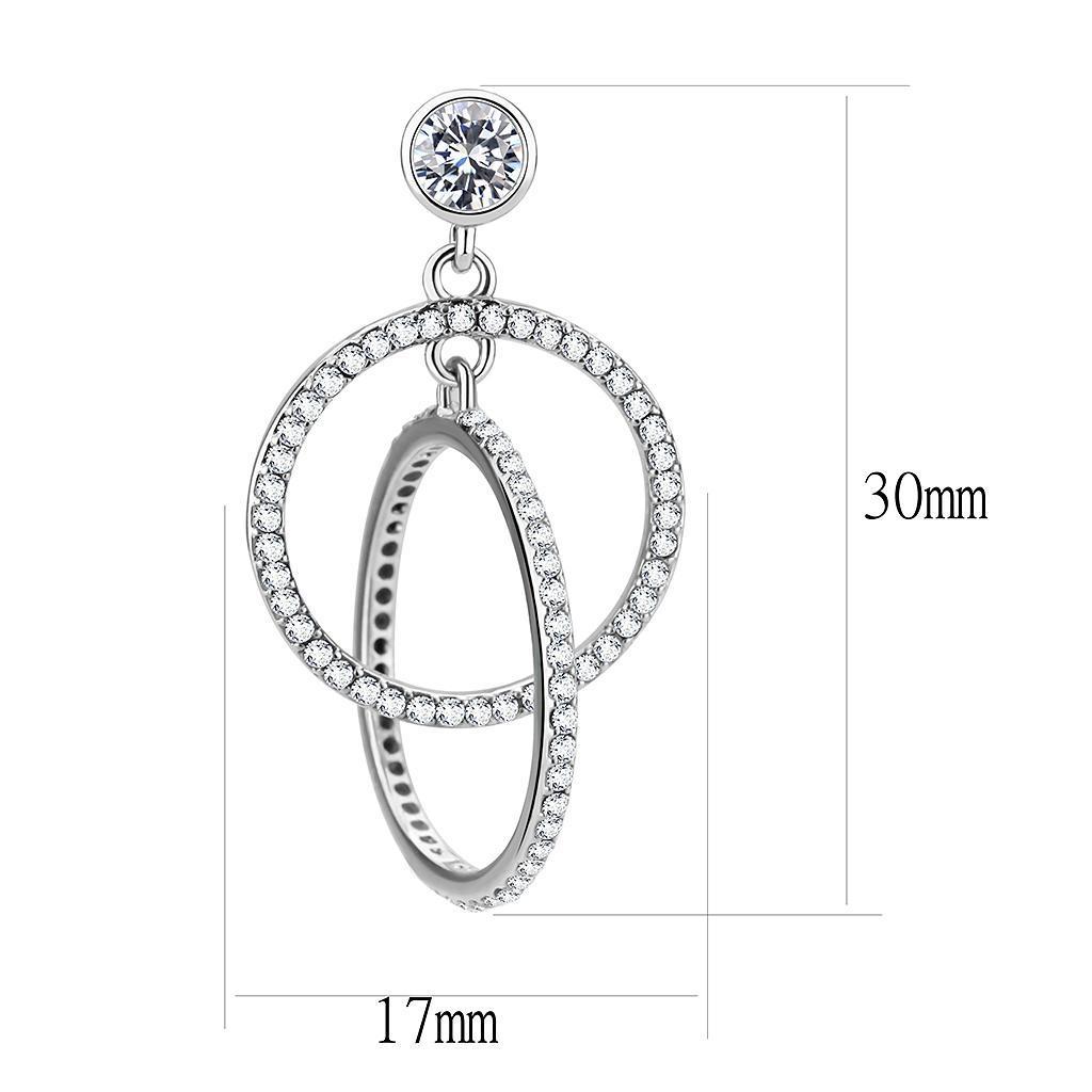DA100 - High polished (no plating) Stainless Steel Earrings with AAA Grade CZ in Clear