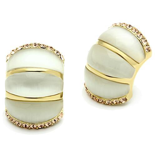 GL339 - IP Gold(Ion Plating) Brass Earrings with Synthetic Cat Eye in White