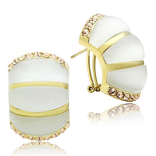 GL339 - IP Gold(Ion Plating) Brass Earrings with Synthetic Cat Eye in White