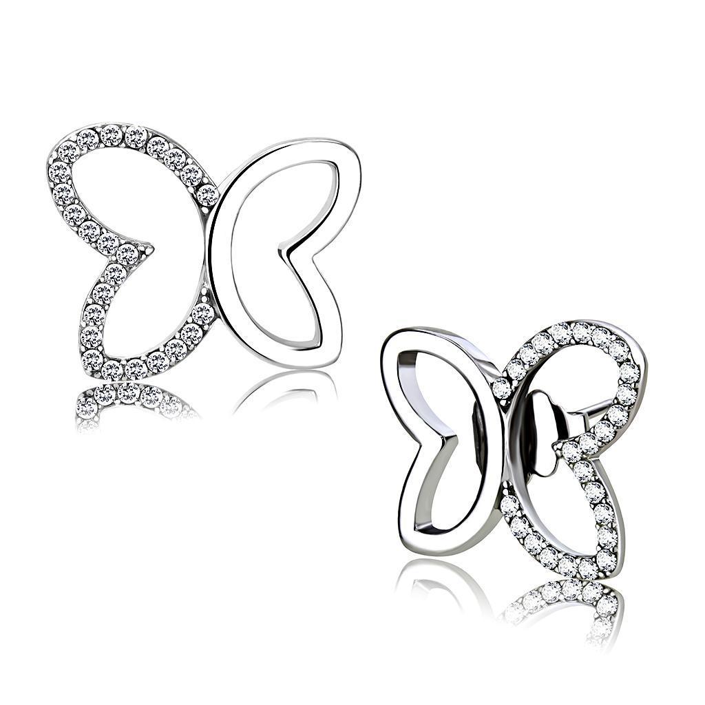 DA209 - High polished (no plating) Stainless Steel Earrings with AAA Grade CZ in Clear
