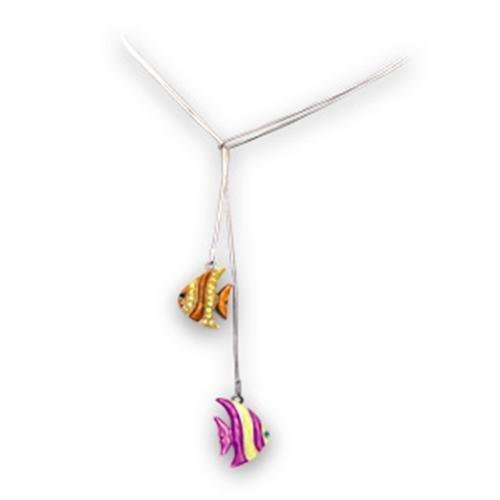 48203 - Gold+Rhodium 925 Sterling Silver Necklace with AAA Grade CZ in Multi Color