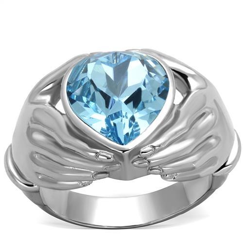 ETERNAL SPARKLES Women's Silver Claddagh Celtic Irish Fashion Comfort Statement Love Ring - Sea Blue