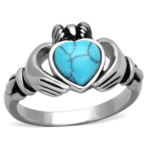 ETERNAL SPARKLES Women's Silver Claddagh Celtic Irish Fashion Comfort Statement Love Ring - Turquoise