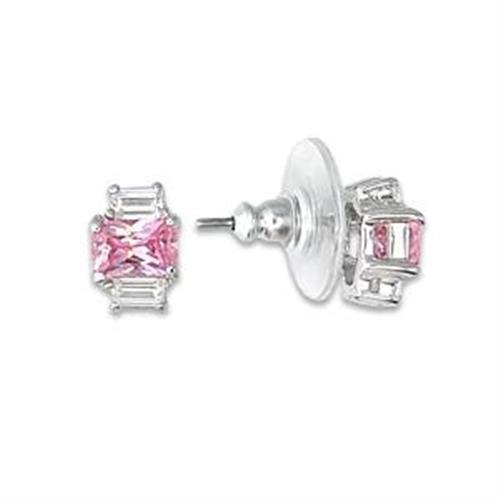 LOA451 - High-Polished 925 Sterling Silver Earrings with AAA Grade CZ in Rose