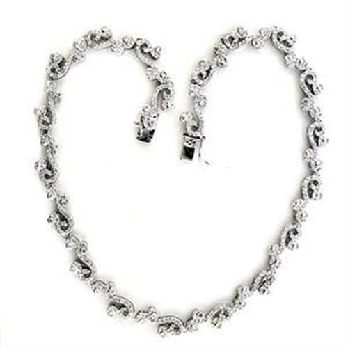 LOA558 - Rhodium 925 Sterling Silver Necklace with AAA Grade CZ in Clear