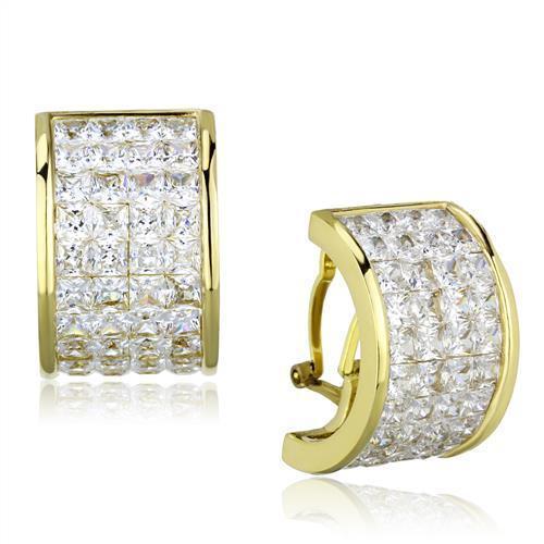 TK1807 - IP Gold(Ion Plating) Stainless Steel Earrings with AAA Grade CZ in Clear