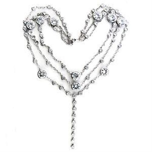 LOA554 - Rhodium 925 Sterling Silver Necklace with AAA Grade CZ in Clear