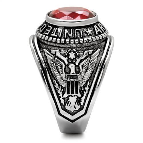 Eternal Sparkles Men's USA United States Army Military Ring Patriotic Bezel Set Crystal Oval Centerstone - Silver