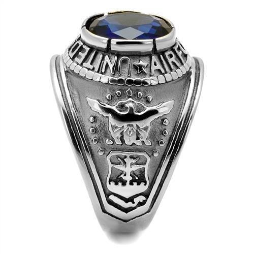 ETERNAL SPARKLES Men's USA Air Force Military Patriotic Ring Blue Stone - Silver