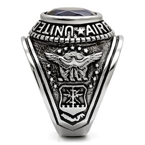 ETERNAL SPARKLES Men's USA Air Force Military Patriotic Ring Blue Stone - Silver