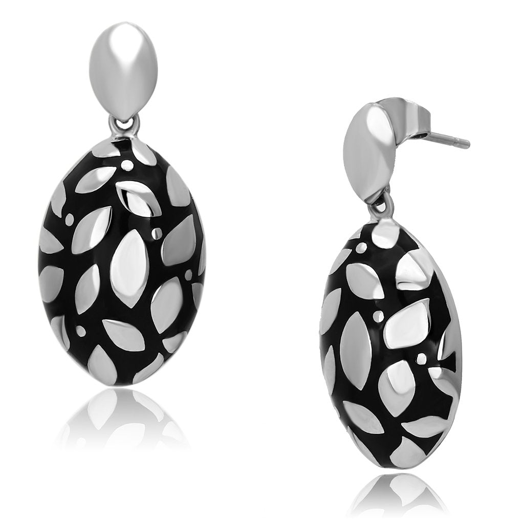 TK912 - High polished (no plating) Stainless Steel Earrings with Epoxy in Jet