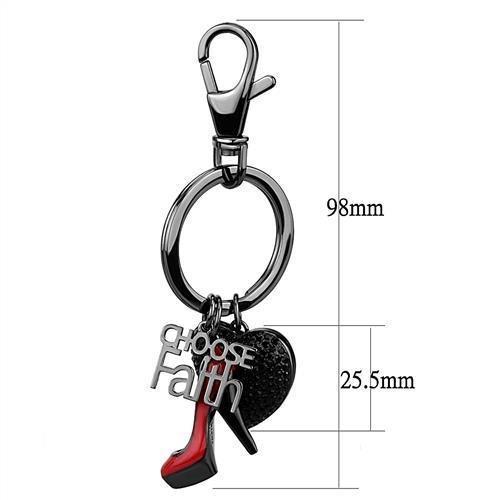 TK2795 - IP Light Black (IP Gun) Stainless Steel Key Ring with Top Grade Crystal in Jet