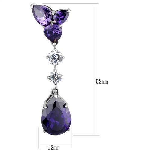 TK2144 - High polished (no plating) Stainless Steel Earrings with AAA Grade CZ in Amethyst