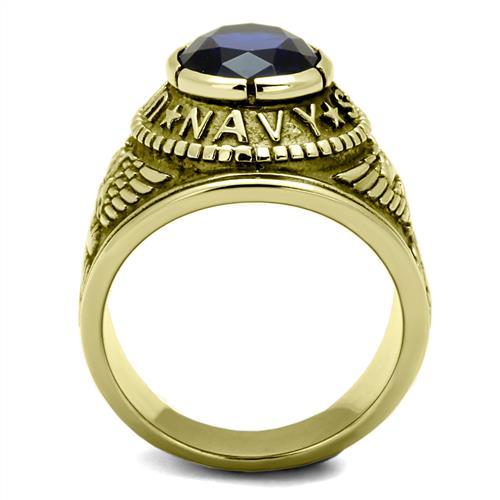 Men's Stainless Steel"United States Navy" Sapphire Ring - Gold
