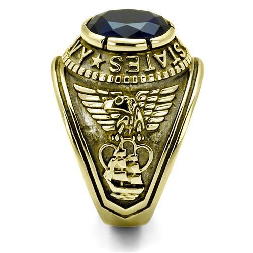Men's Stainless Steel"United States Navy" Sapphire Ring - Gold