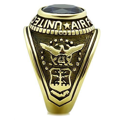 ETERNAL SPARKLES Men's USA Air Force Military Patriotic Ring Blue Stone - Gold