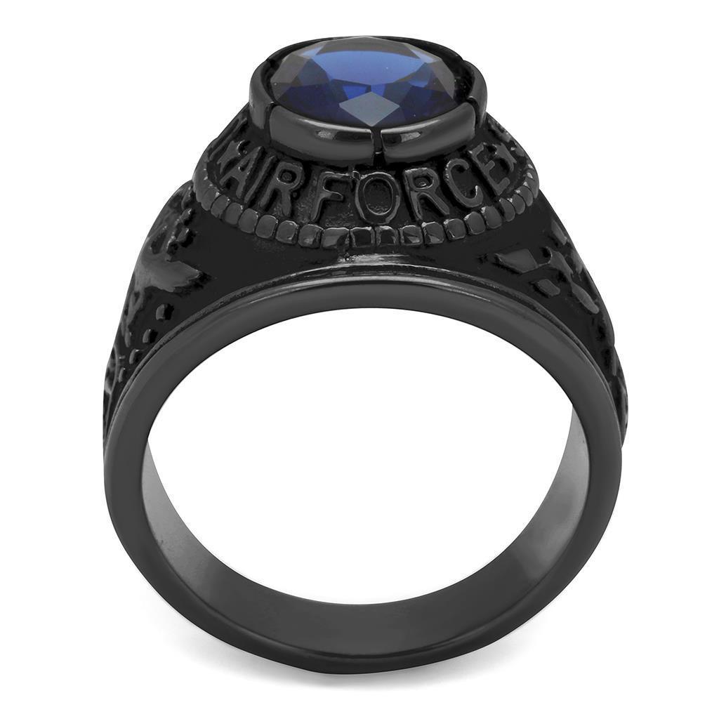 ETERNAL SPARKLES Men's USA Air Force Military Patriotic Ring Blue Stone - Black