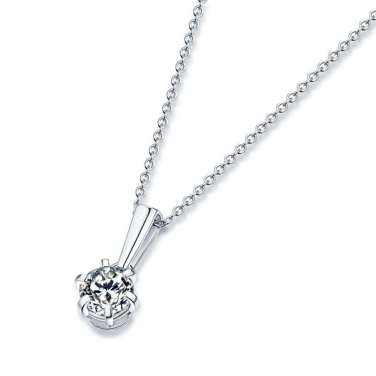 Rhea 6 Prong Moissanite Necklace in 925 Sterling Silver